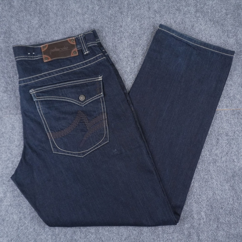 Y2K Pelle Pelle BAGGY Jeans Men 40x34 Dark Indigo Contrast Stitch Marc Buchanan